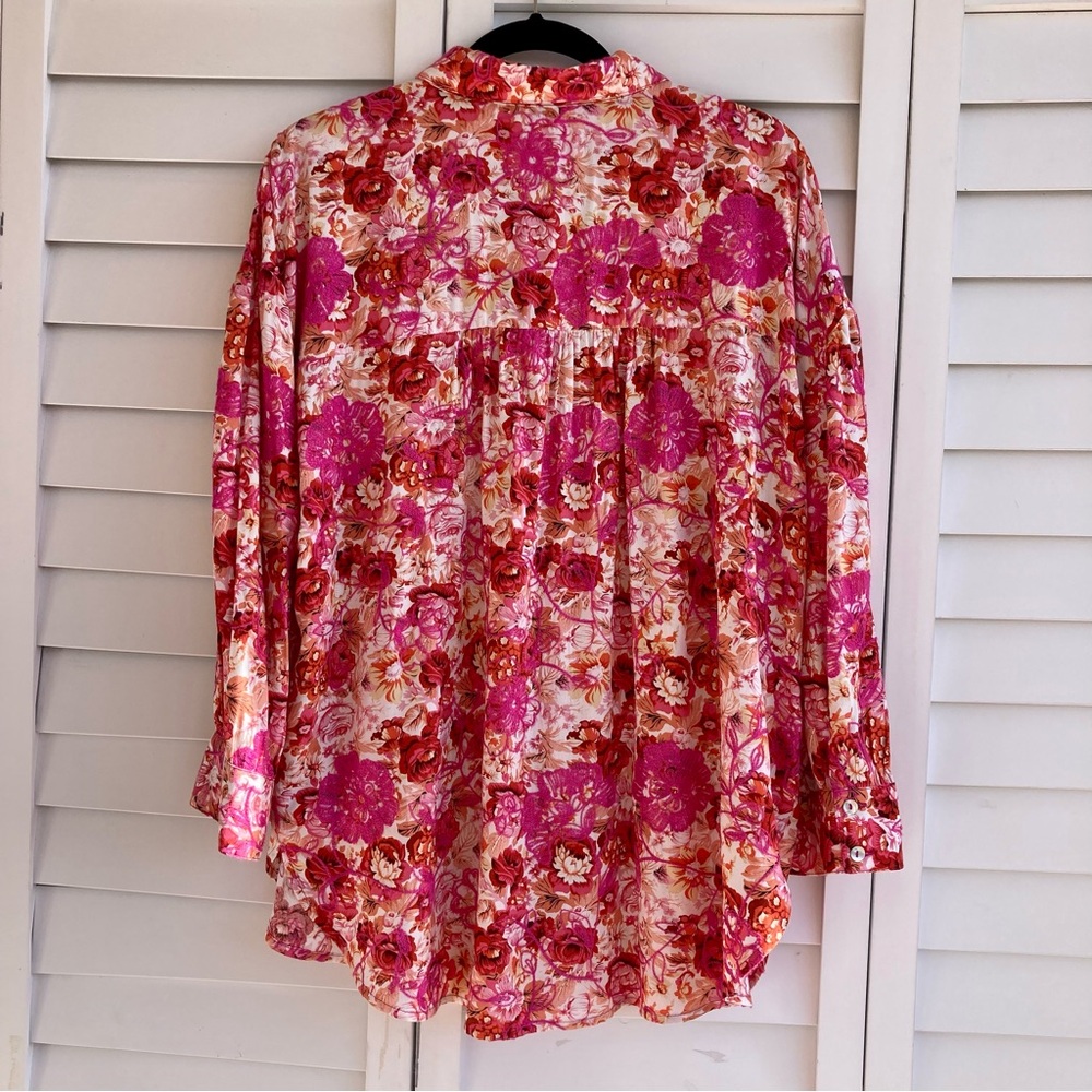 Tru Luxe Jeans Floral Embroidered Button-Down Blouse Size XL NWT - Picture 4 of 16